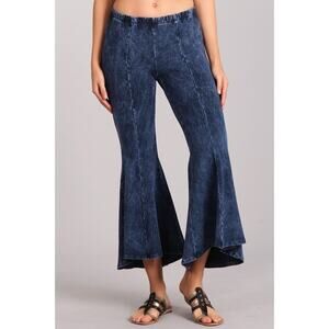 Chatoyant Mineral Wash Cropped Flare Bells Electric Blue Medium